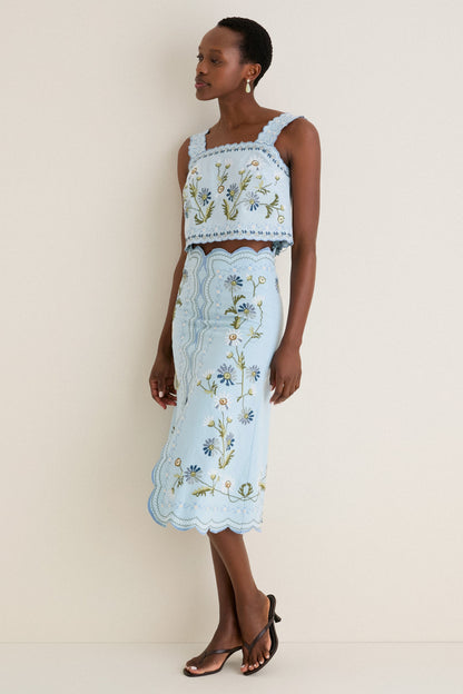 Blue Audra Embroidery Skirt
