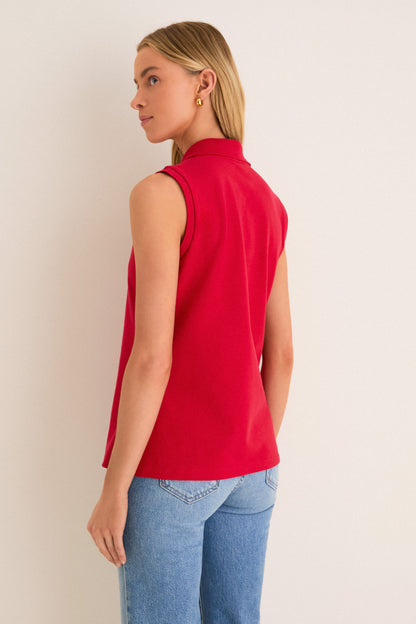 Americana Red Pique Sleeveless Ruffle Margaret Polo