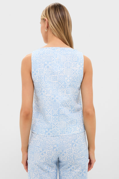 Blue Checkerboard Shift Top