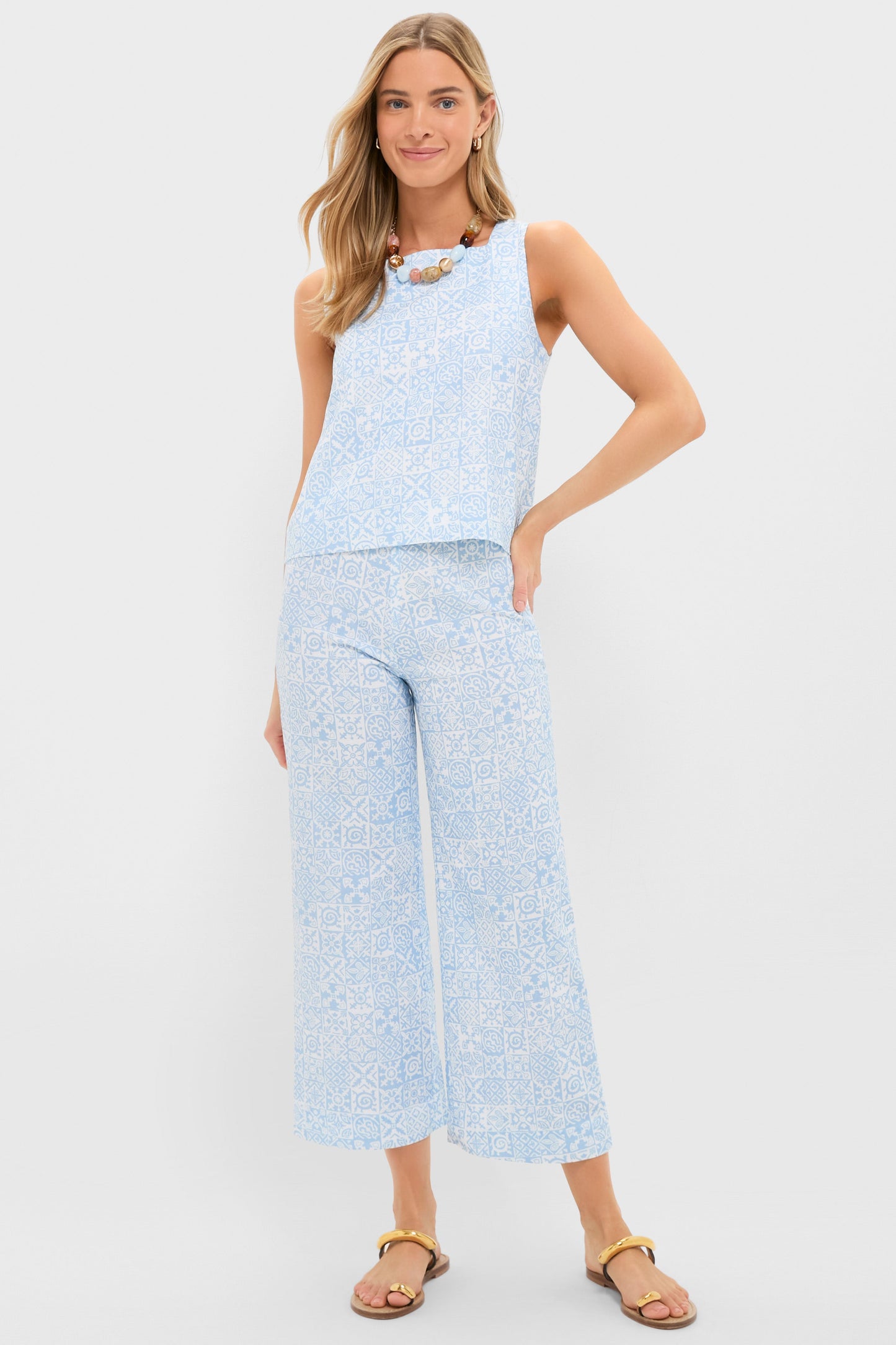 Blue Checkerboard Shift Top