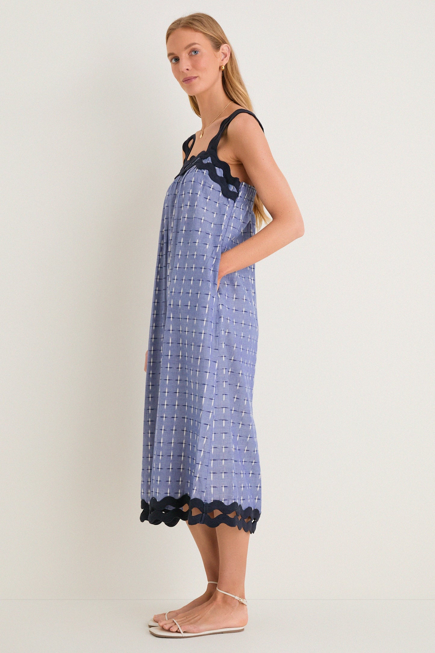 Azure Ikat Embroidered Ellis Dress