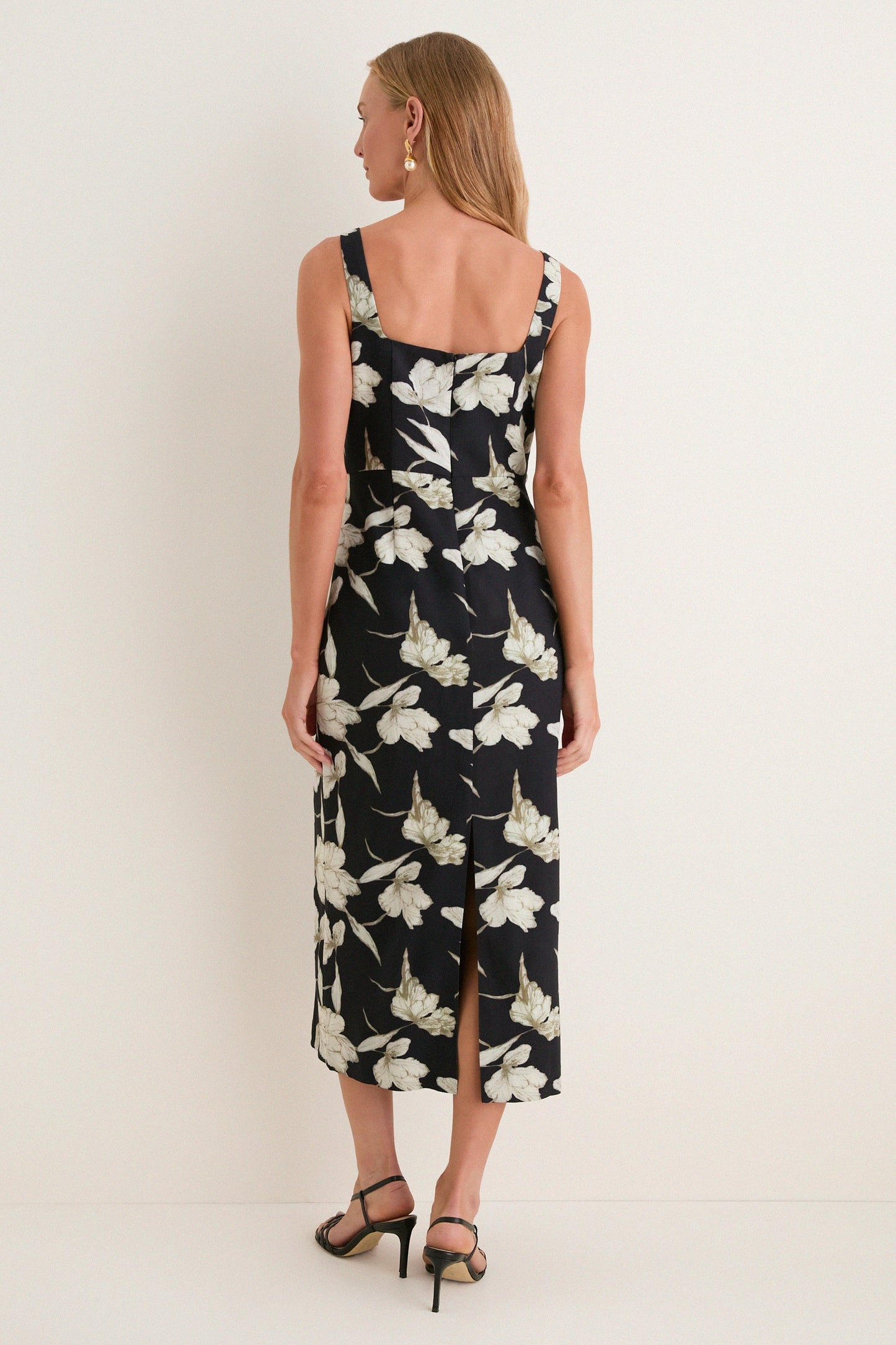 Black & Tan Floral Cut-Out Corolla Column Maxi Dress
