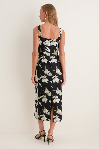 Black & Tan Floral Cut-Out Corolla Column Maxi Dress