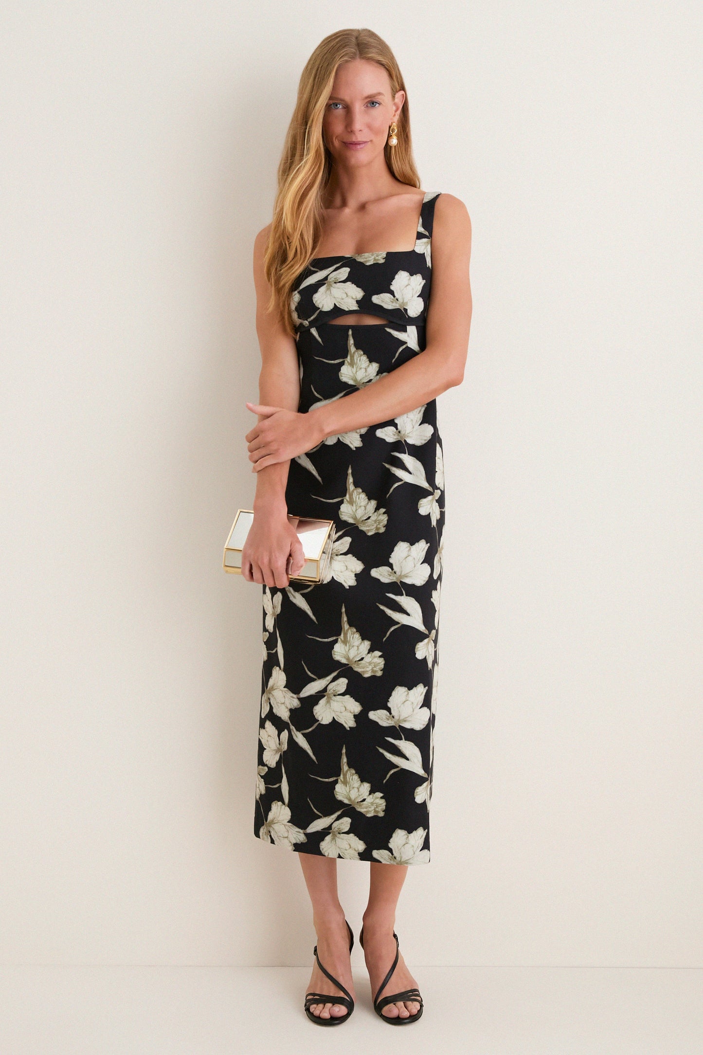 Black & Tan Floral Cut-Out Corolla Column Maxi Dress