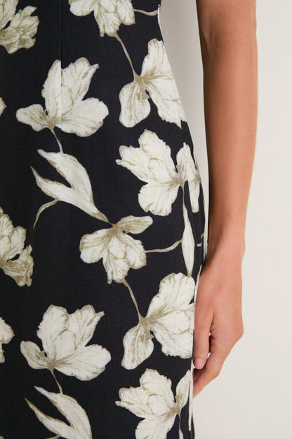 Black & Tan Floral Cut-Out Corolla Column Maxi Dress