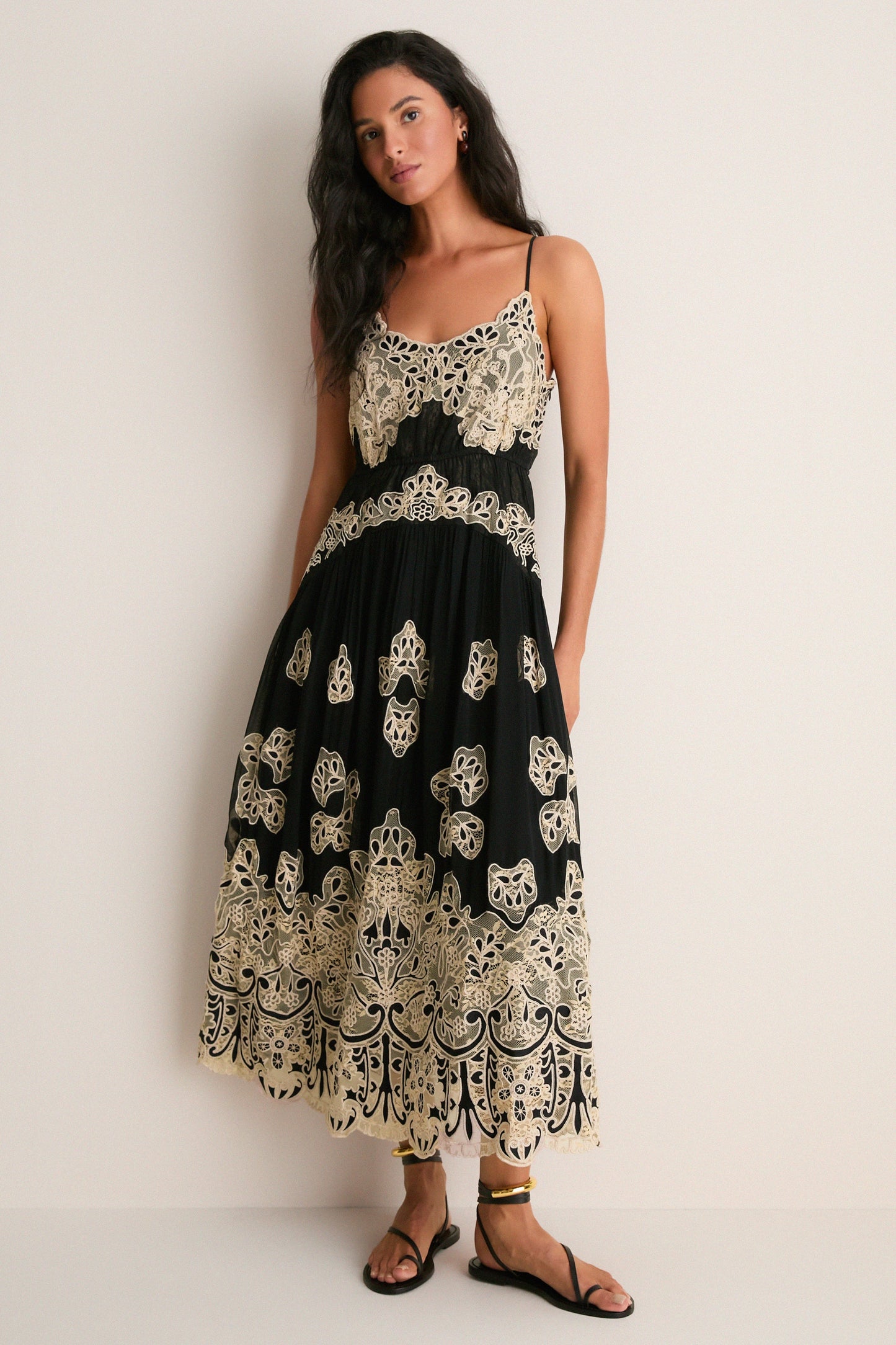 Black Gracelyn Lace Embroidery Maxi Slip Dress