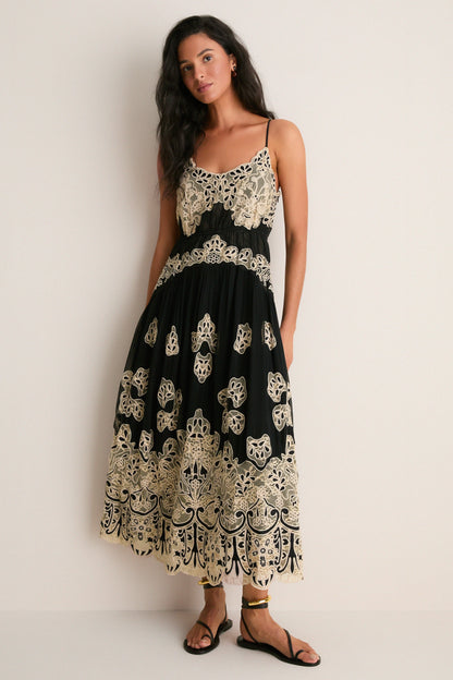 Black Gracelyn Lace Embroidery Maxi Slip Dress
