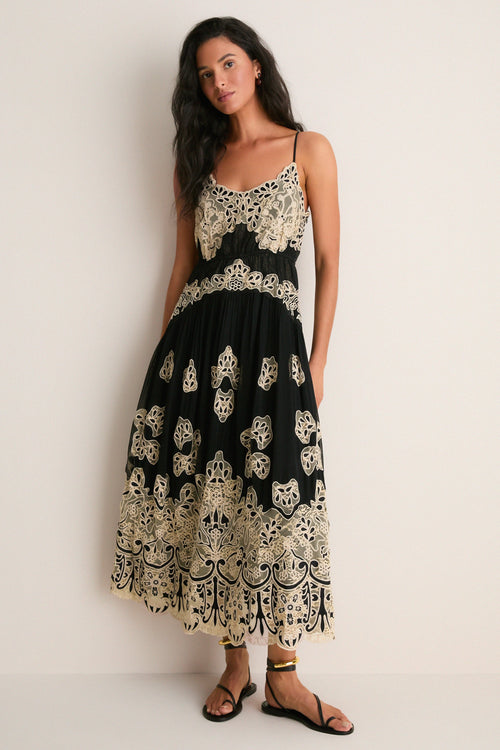 Black Gracelyn Lace Embroidery Maxi Slip Dress