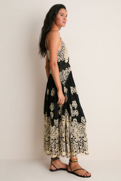 Black Gracelyn Lace Embroidery Maxi Slip Dress