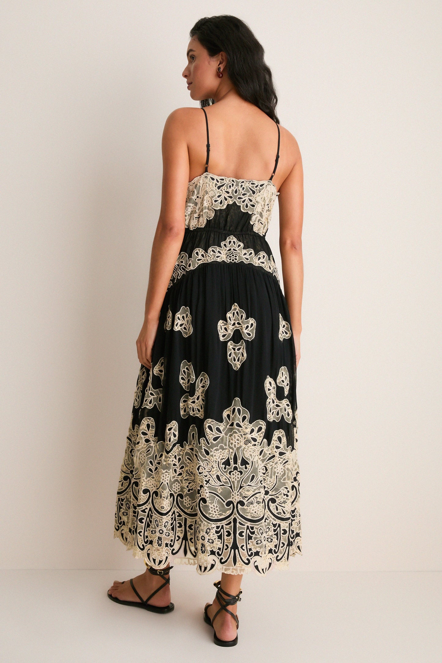 Black Gracelyn Lace Embroidery Maxi Slip Dress