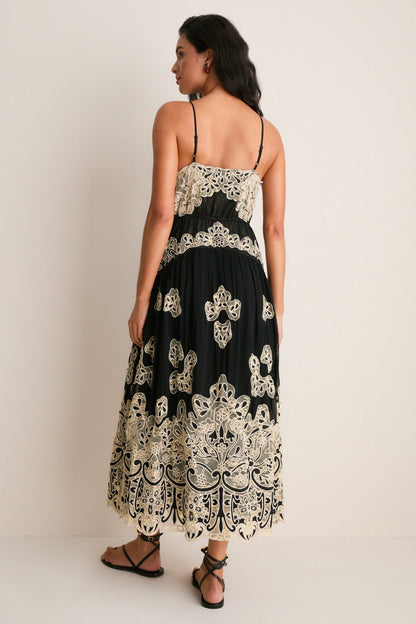 Black Gracelyn Lace Embroidery Maxi Slip Dress