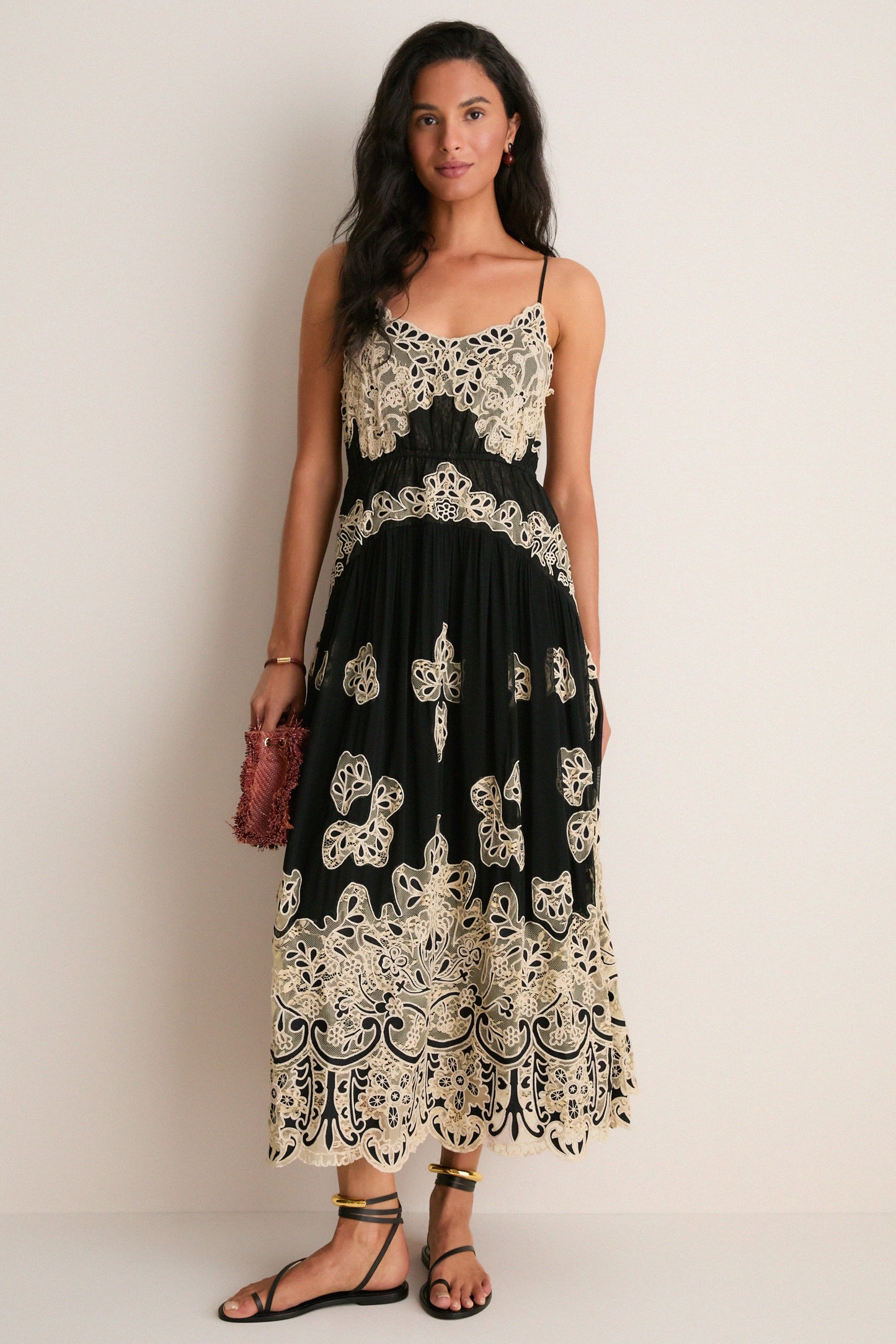 Black Gracelyn Lace Embroidery Maxi Slip Dress