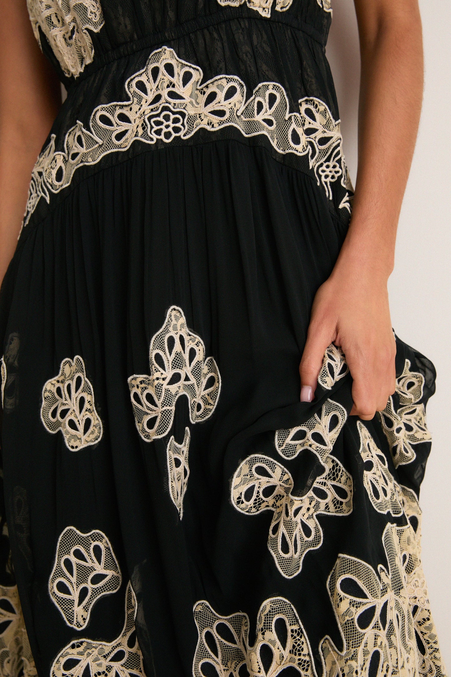 Black Gracelyn Lace Embroidery Maxi Slip Dress