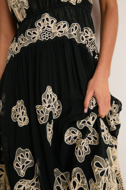 Black Gracelyn Lace Embroidery Maxi Slip Dress