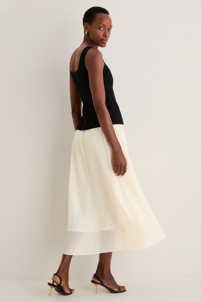 Black and Ivory Square Neck Vest Midi Dress