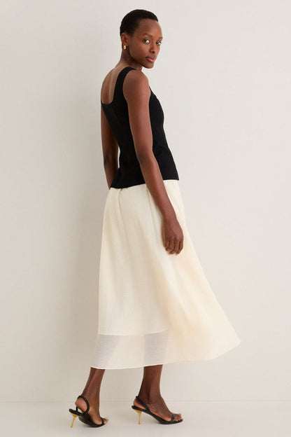 Black and Ivory Square Neck Vest Midi Dress