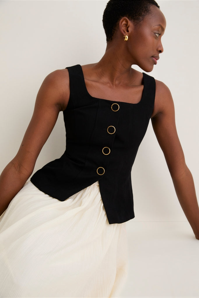 Black and Ivory Square Neck Vest Midi Dress