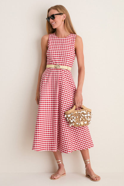 Apple Red Gingham Stella Midi Dress