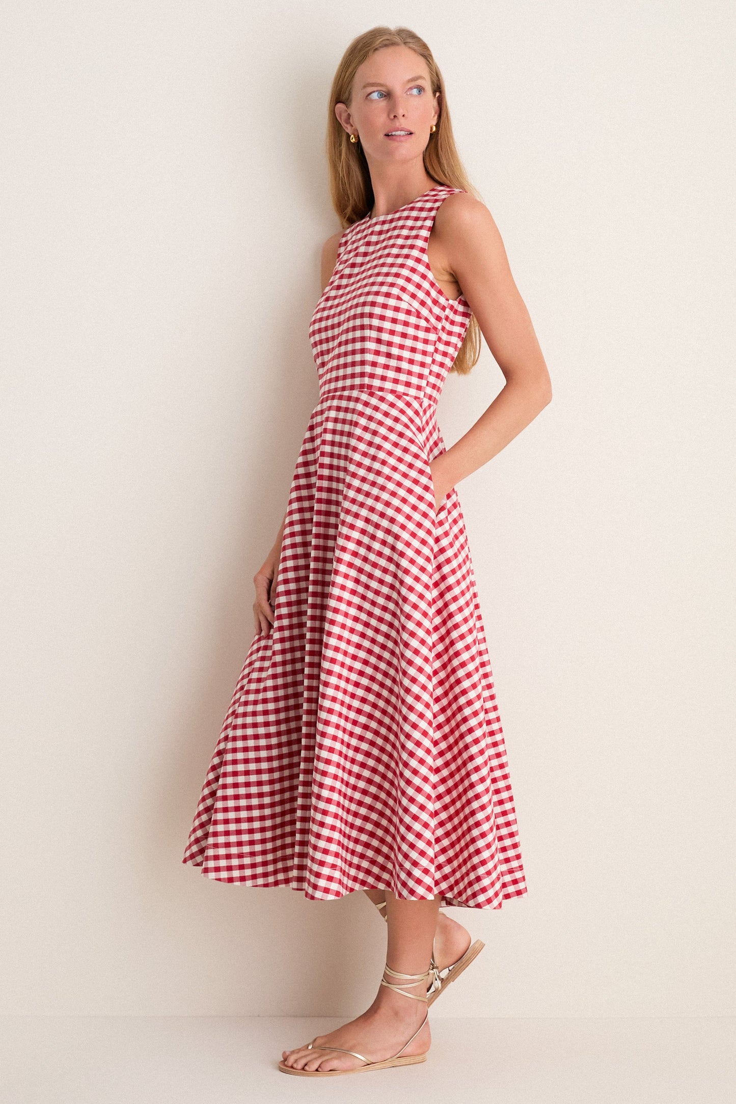 Apple Red Gingham Stella Midi Dress