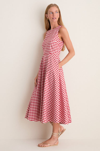 Apple Red Gingham Stella Midi Dress