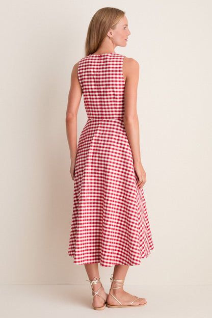 Apple Red Gingham Stella Midi Dress