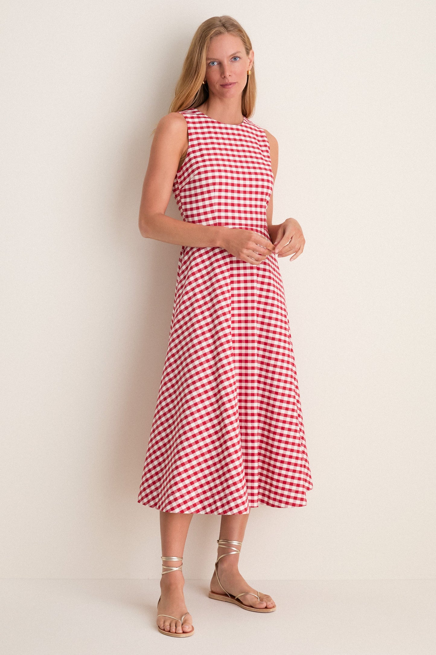 Apple Red Gingham Stella Midi Dress