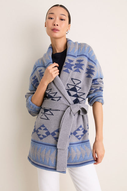 Blue Gray Wool Teddy Ranch Wrap Cardigan