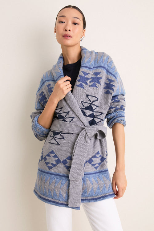 Blue Gray Wool Teddy Ranch Wrap Cardigan