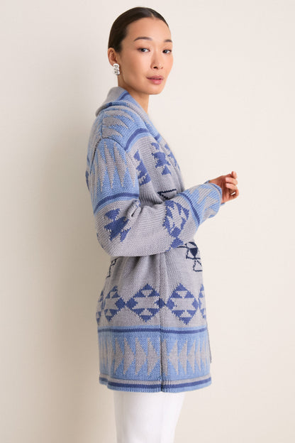 Blue Gray Wool Teddy Ranch Wrap Cardigan
