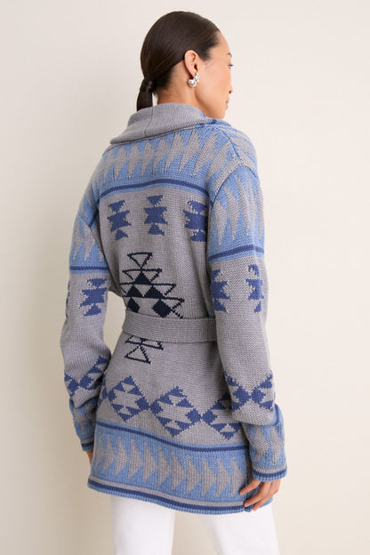 Blue Gray Wool Teddy Ranch Wrap Cardigan