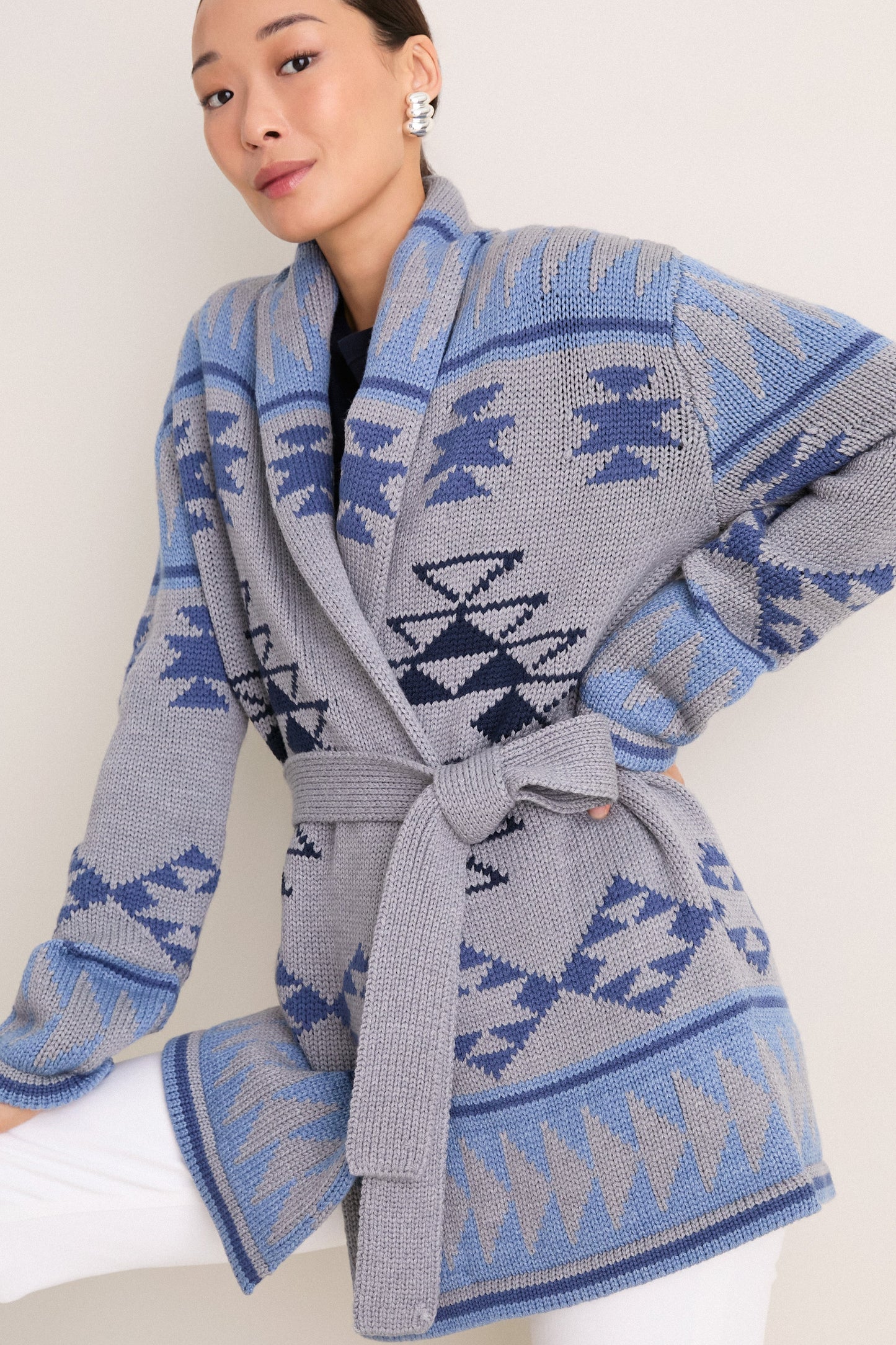 Blue Gray Wool Teddy Ranch Wrap Cardigan