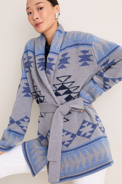 Blue Gray Wool Teddy Ranch Wrap Cardigan