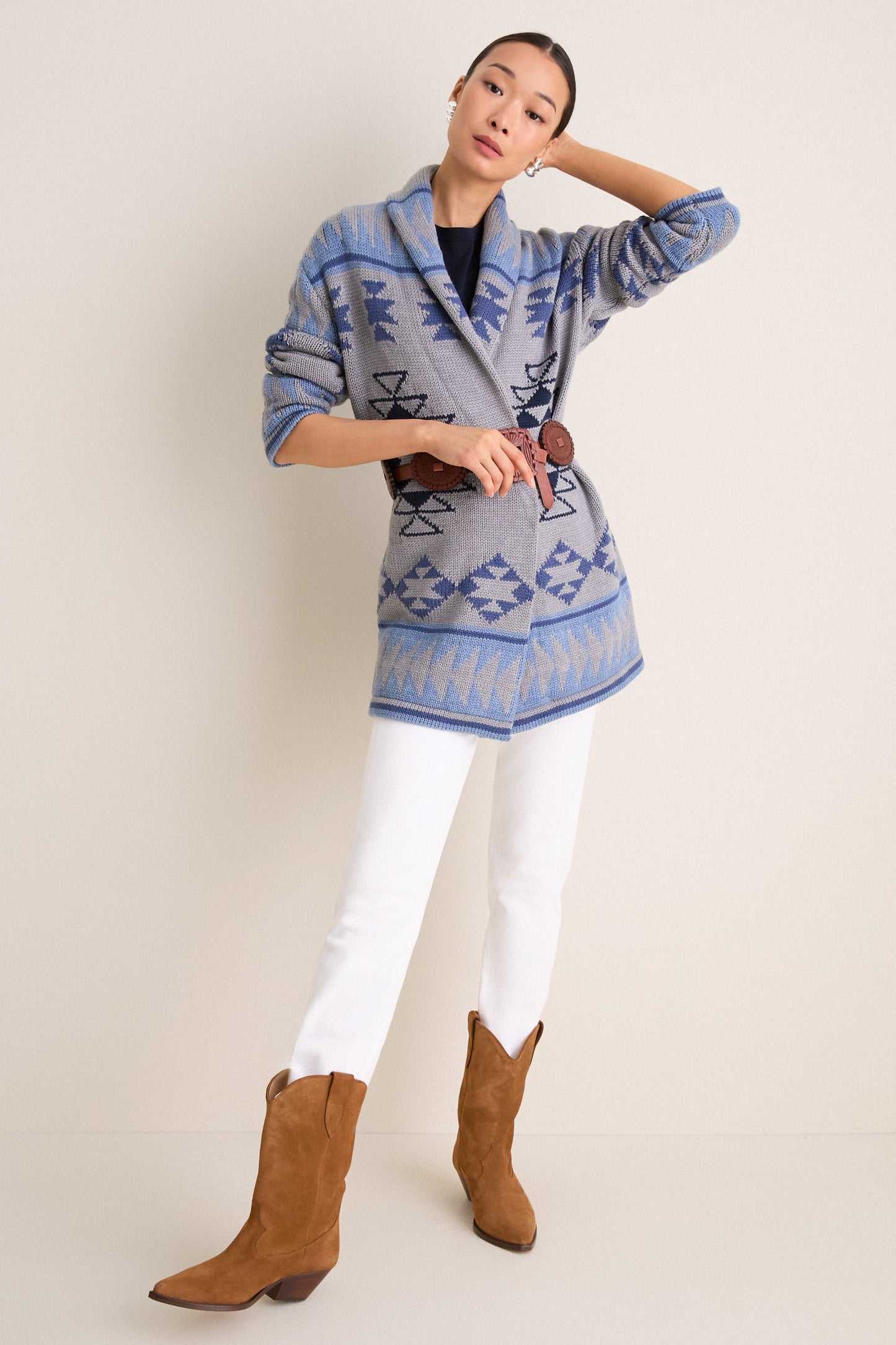 Blue Gray Wool Teddy Ranch Wrap Cardigan