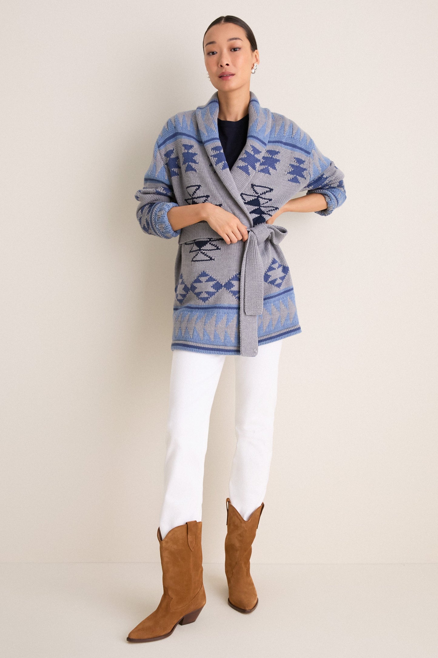 Blue Gray Wool Teddy Ranch Wrap Cardigan
