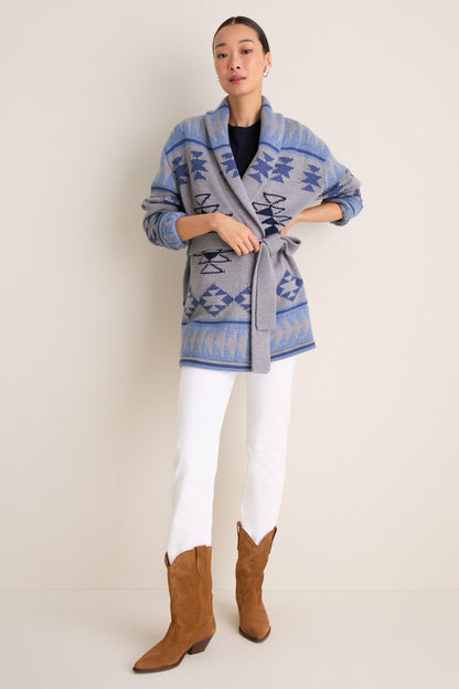 Blue Gray Wool Teddy Ranch Wrap Cardigan