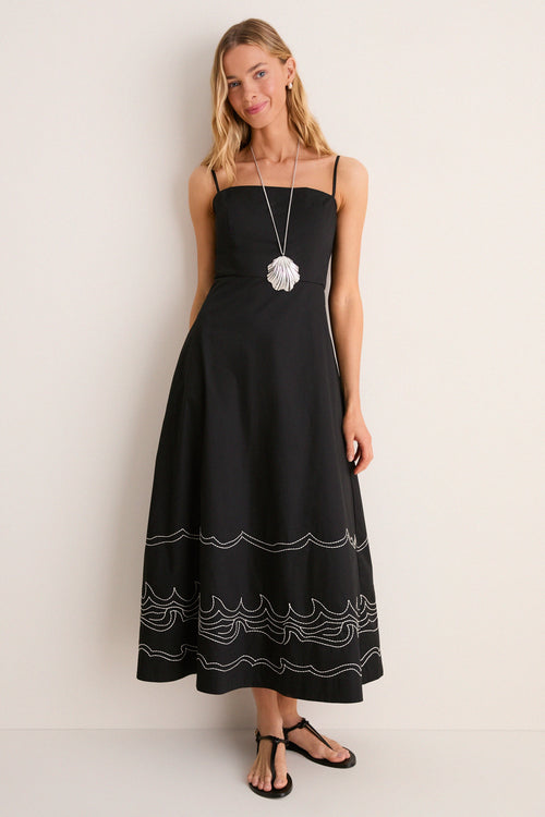 Black Embroidered Cotton Rhea Maxi Dress