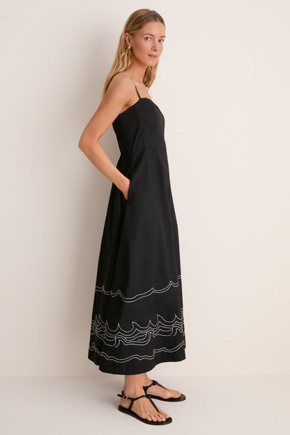 Black Embroidered Cotton Rhea Maxi Dress