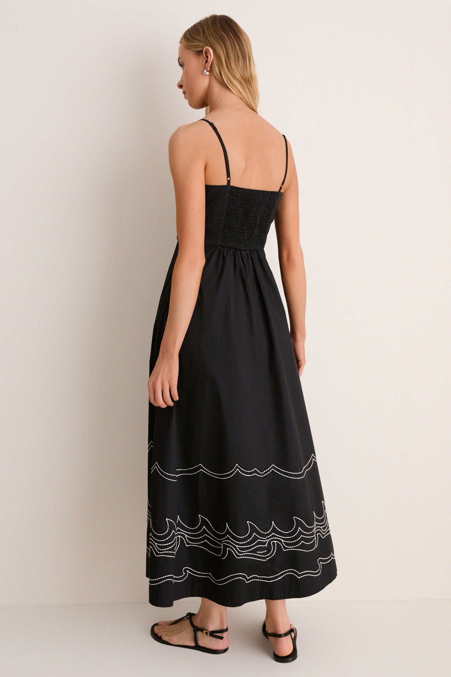 Black Embroidered Cotton Rhea Maxi Dress