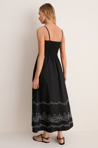Black Embroidered Cotton Rhea Maxi Dress