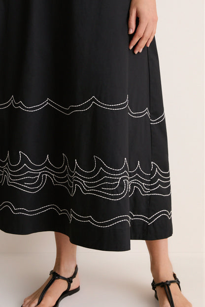 Black Embroidered Cotton Rhea Maxi Dress