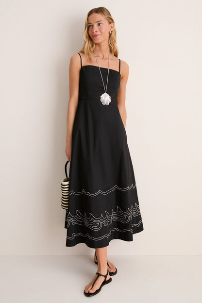 Black Embroidered Cotton Rhea Maxi Dress