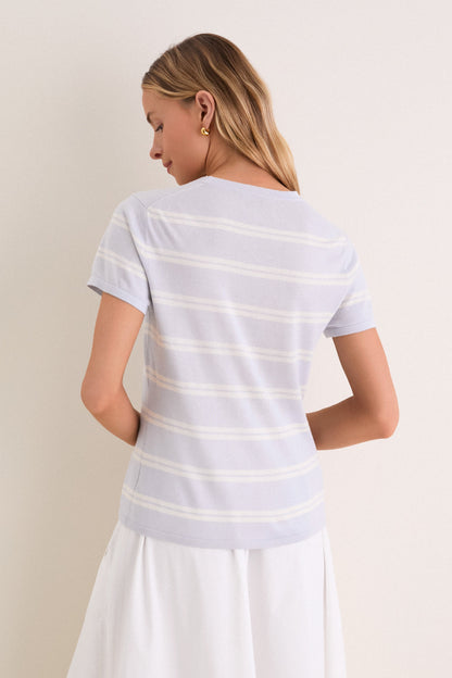 Blue and Ivory Stripe Cashmere Silk Katie Tee