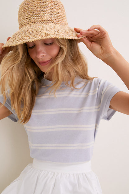 Blue and Ivory Stripe Cashmere Silk Katie Tee