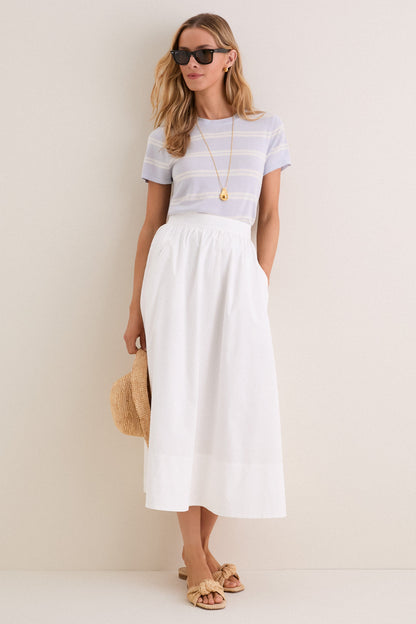 Blue and Ivory Stripe Cashmere Silk Katie Tee