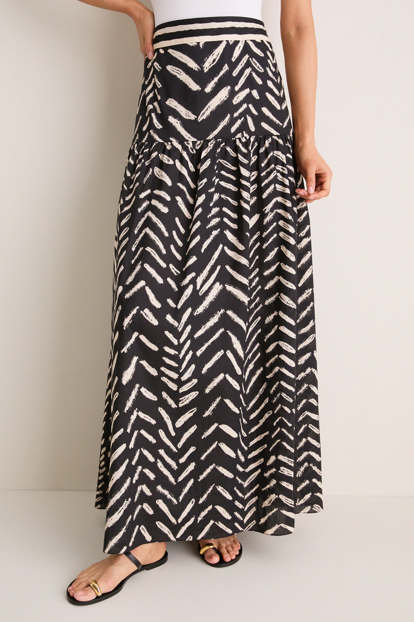 Black and Ecru Cotton Rituales Maxi Skirt