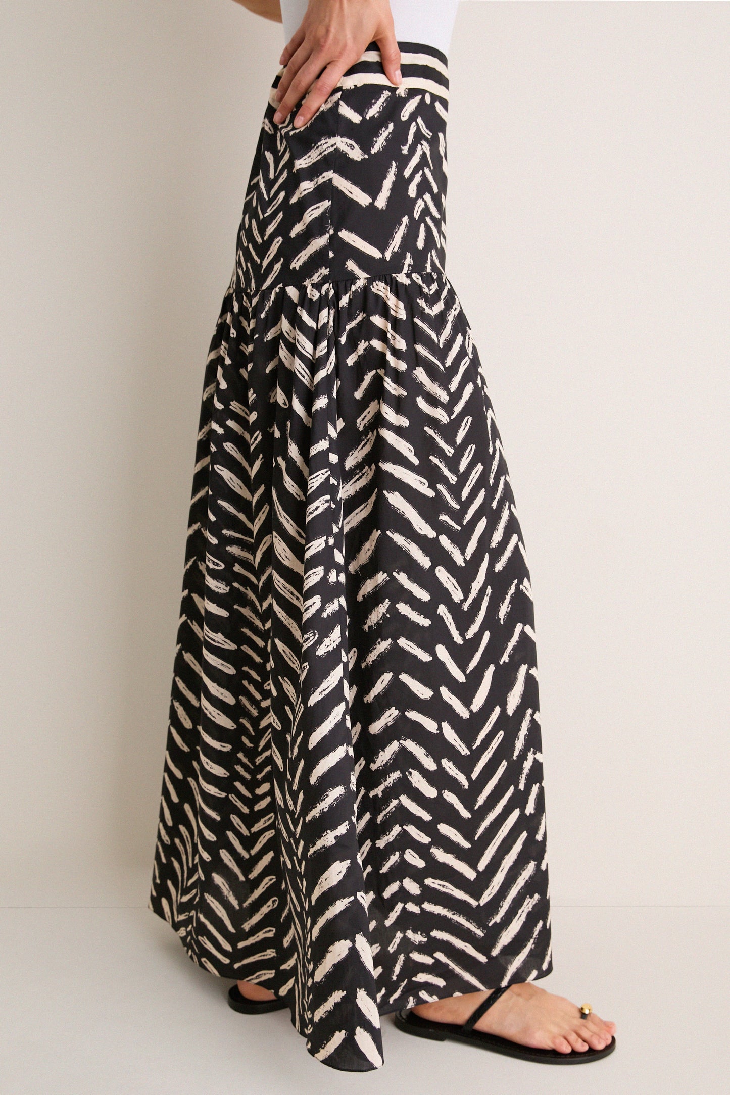 Black and Ecru Cotton Rituales Maxi Skirt