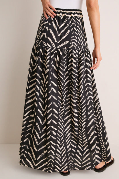 Black and Ecru Cotton Rituales Maxi Skirt