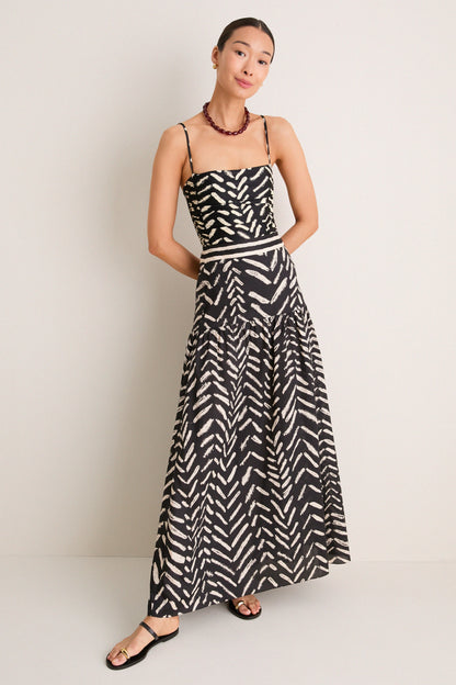 Black and Ecru Cotton Rituales Maxi Skirt