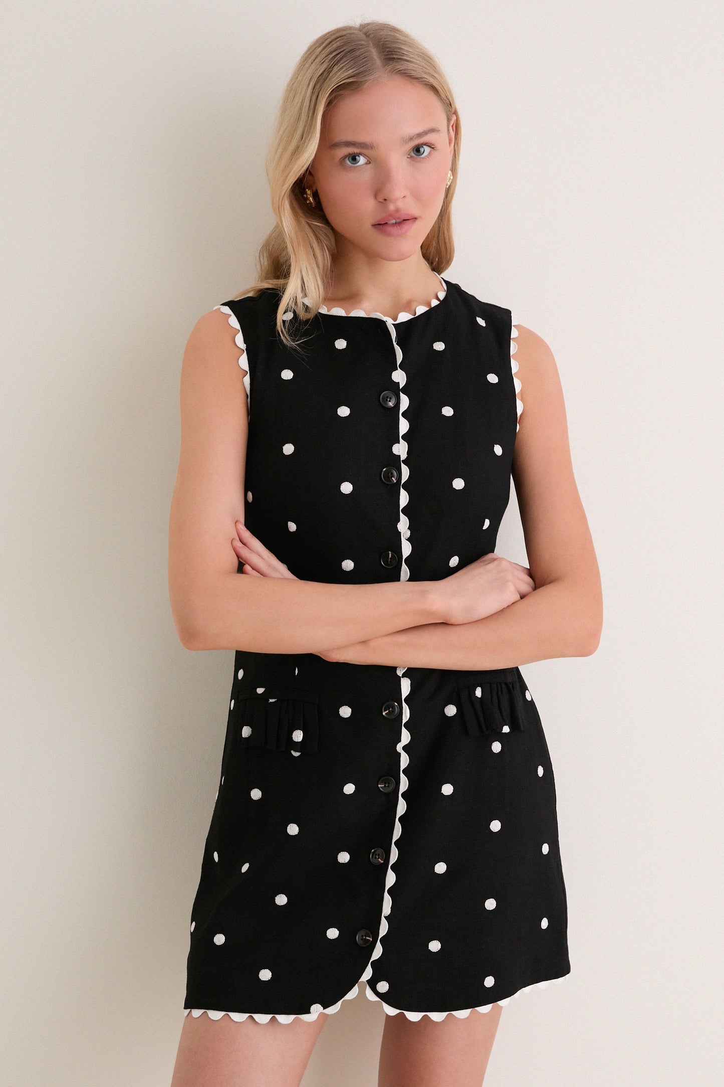 Black Heather Embroidered Mini Dress