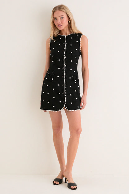 Black Heather Embroidered Mini Dress